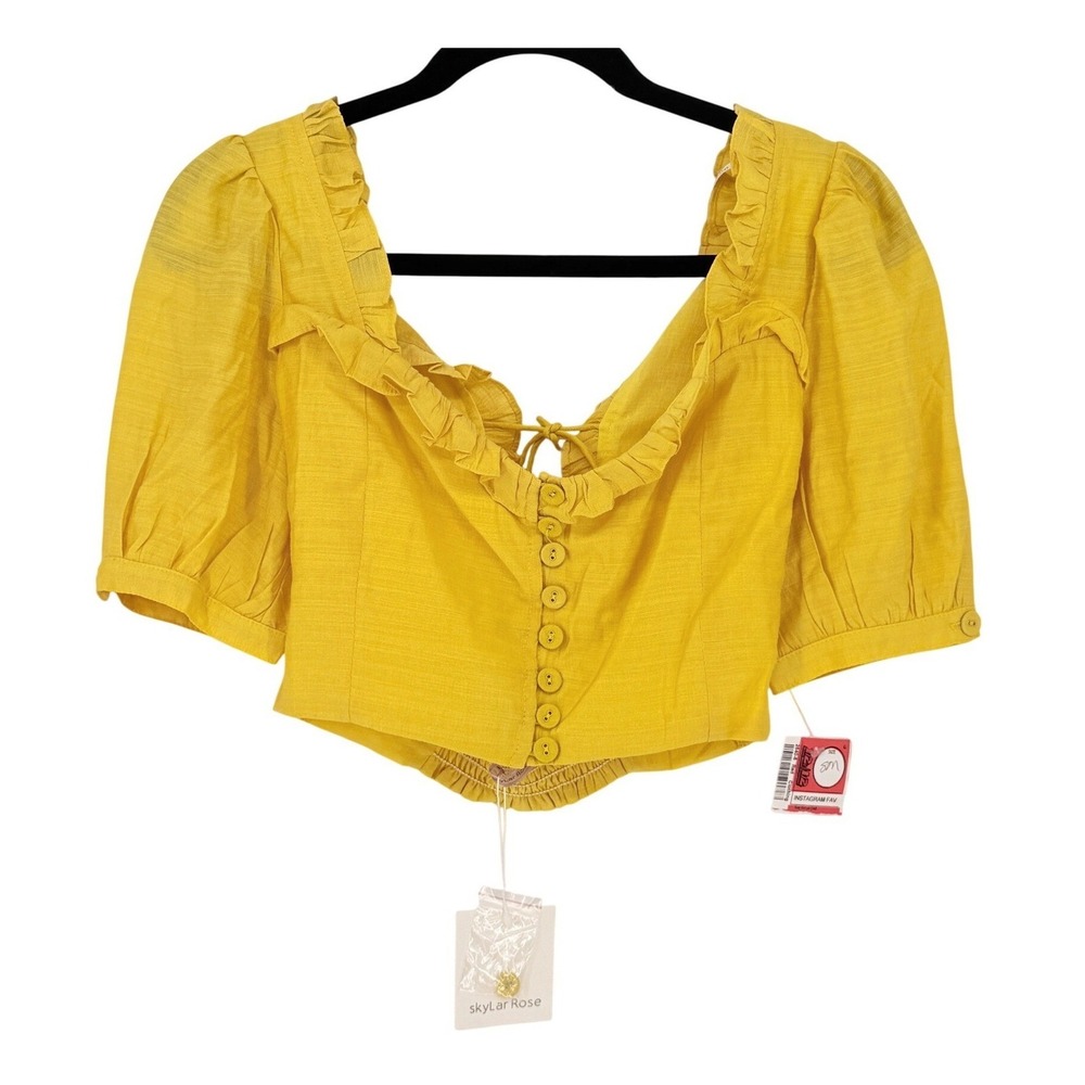 New Crop Dirndl Octoberfest Peasant Gold Yellow Top Milkmaid Puff Sleeve Size S